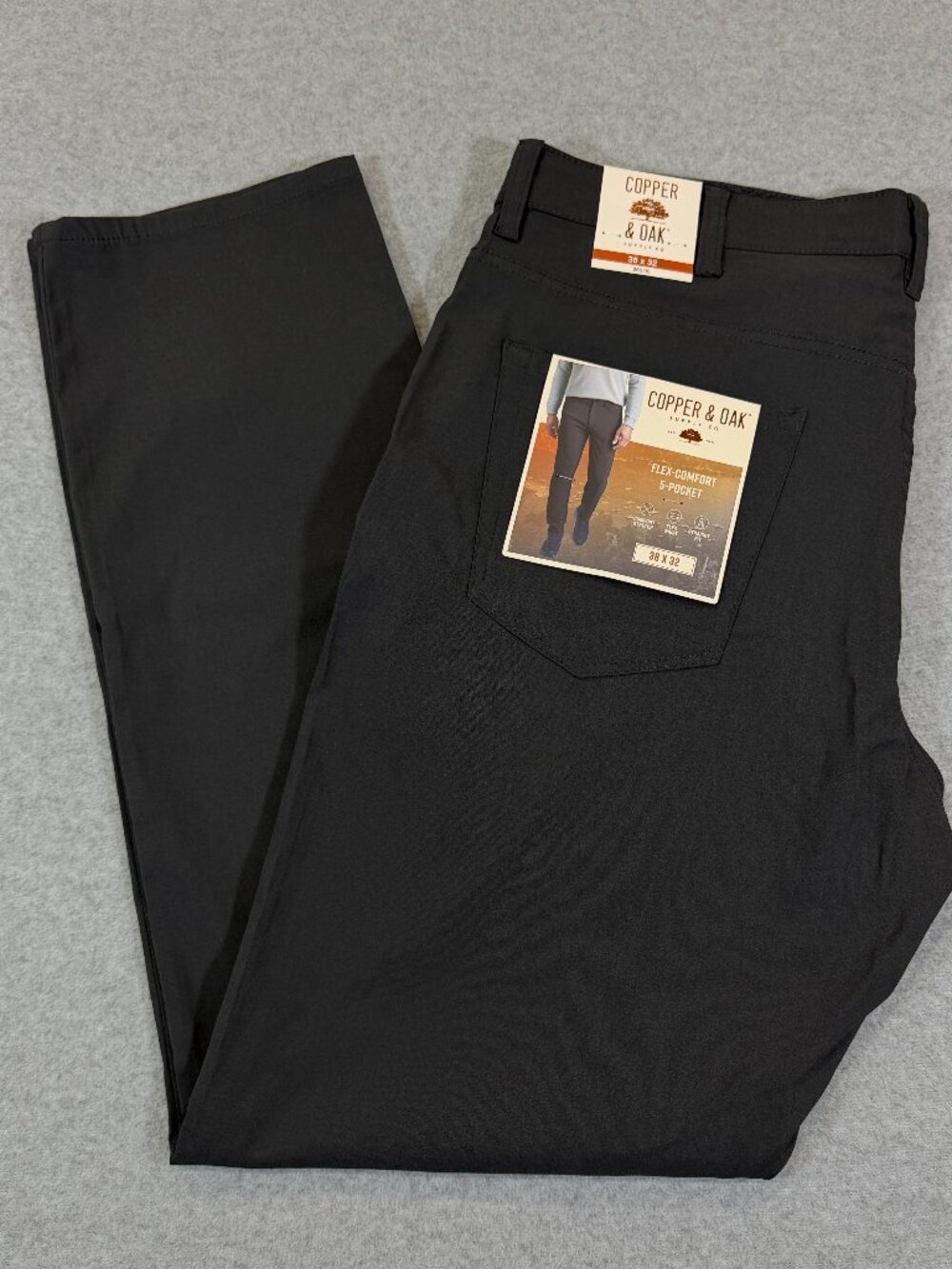 Copper & Oak Mens Flex-Comfort 5-Pocket Pants 38x32 Forged Iron Gray Stretch NWT